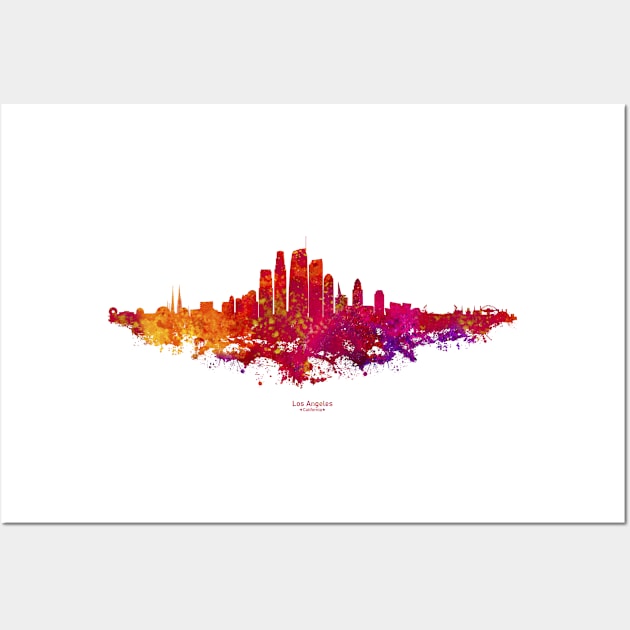 Los Angeles City Skyline - Watercolor Red, orange, purple Wall Art by SPJE Illustration Photography